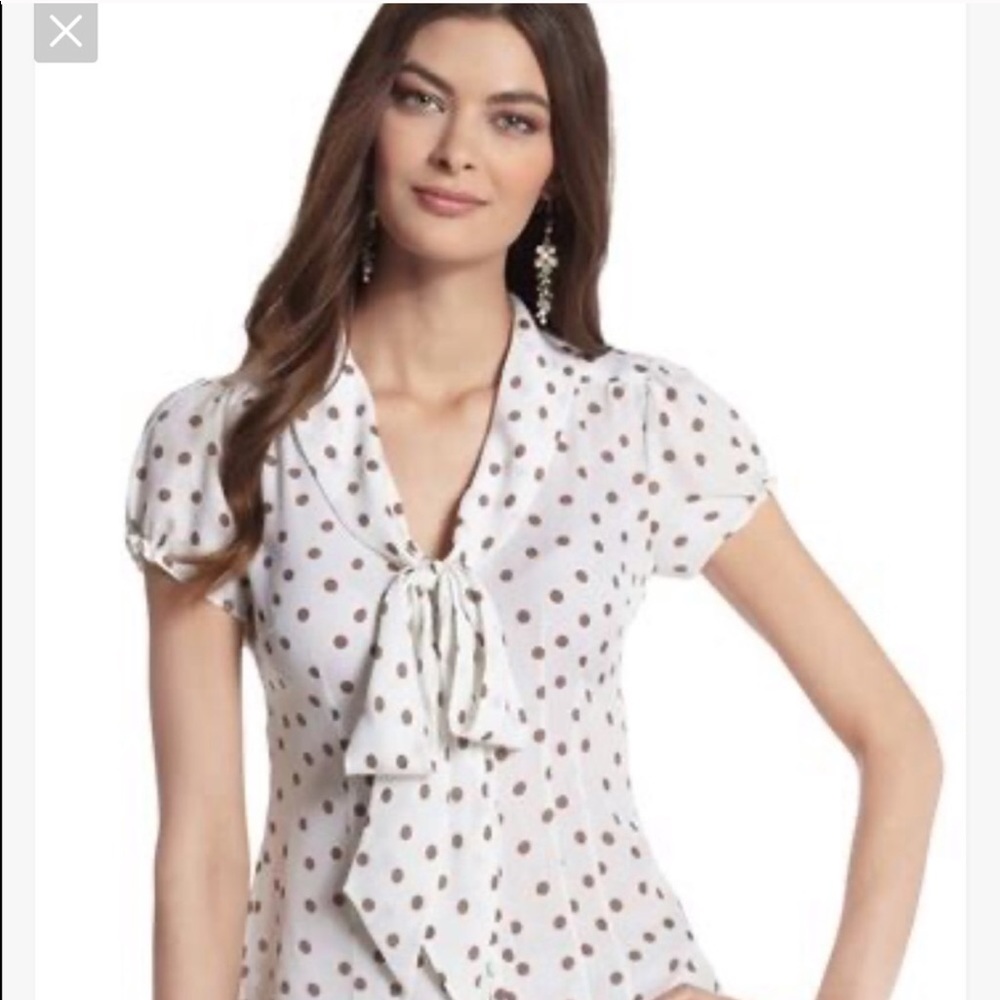 WHBM silk front tie polka dot top EUC